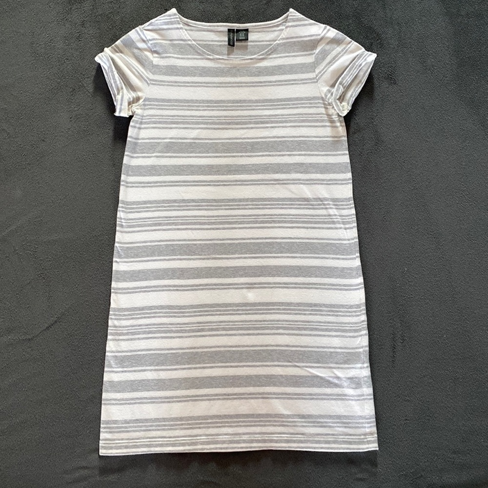Gray and White Striped T-Shirt Dress - Size XS